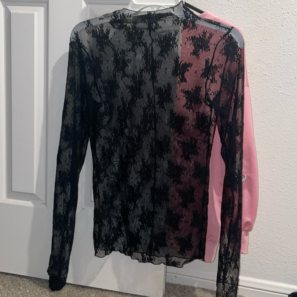 Free People Black Mesh Lace Long Sleeve Top
